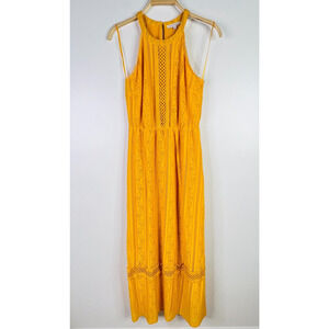 Skies Are Blue Size XS Karlie Halter Lace‎ Eyelet Sleeveless Maxi Dress Yellow